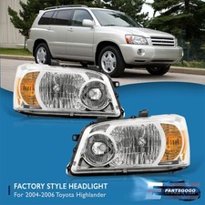 For 04-07 Toyota Highlander Replacement Headlights Bumper Lamp Pair Chrome Amber