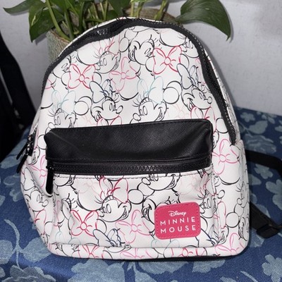 Disney Minnie Mouse Bioworld Small Backpack White And Black With Pink, Red, Blue
