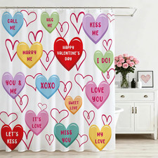Valentines Shower Curtain for Bathroom, Sweet Heart Valentine'S Day Decor Pink H
