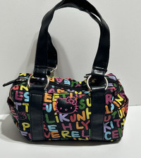 2008 Hello Kitty Small Purse Hand Bag Black Neon 2 Straps 3 Pockets 2 Zippers
