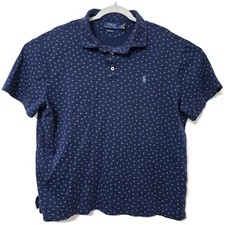 Polo Ralph Lauren Polo Shirt Mens Large Blue Custom Slim Fit Geometric Cotton