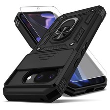 for Pixel 9a Case,with Camera Lens Cover HD Screen Protector, Military Black