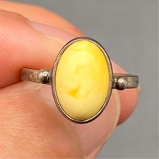 Petite Vintage Butterscotch Amber Sterling Silver Ring Size 6