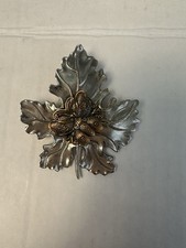 Vintage Sylvia Signed Leaf Butterfly Hair Barrette Clip Silver Bronze Tone Boho