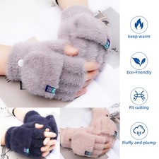Winter Women's Comfort Half Finger Gloves Fingerless Plush Mittens - Xmas Gift