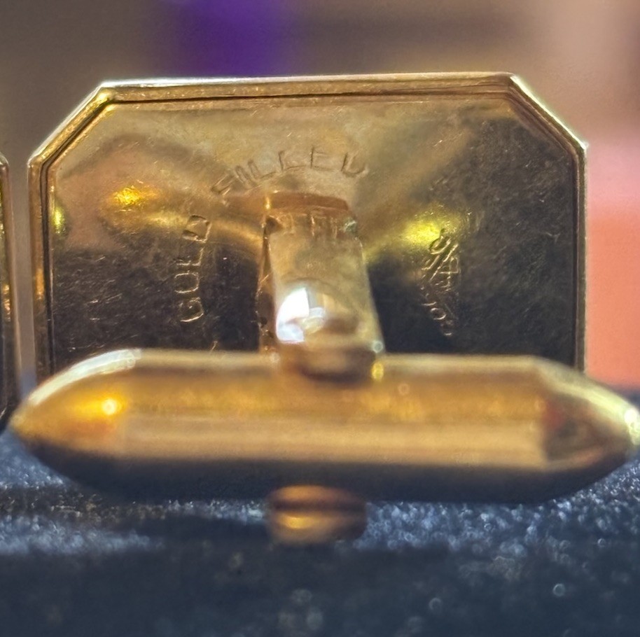 Gold Filled Monogram T Rectangular Bullet Back Me… - image 3