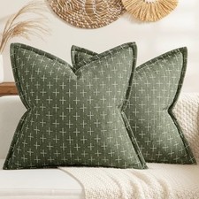 Decorative Burlap Linen Throw Pillows Covers 18" x 18" Pack of 2 Olive Green