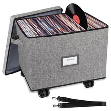 Rolling Vinyl Record Storage Box, LP Record Storage Holds up 100 Si... Fast Ship