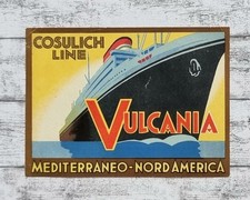 Valigia Cosulich Line Vulcania Nord America etichetta pubblicità vintage decorazione pubblicità