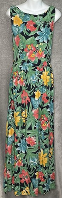 #ad K C Spencer New York Tropical Floral Size 12 Maxi Dress USA Made Green Yellow $27.99