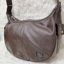 PORTER Freestyle Crescent Moon Shoulder Bag Body Bag Brown Leather Canvas
