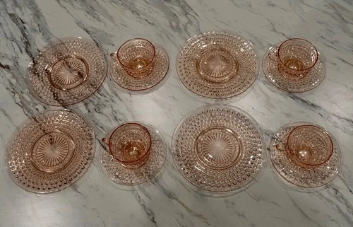 Pink Depression Glass Bowl With Handle And Hobnail Plate Oversized