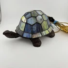 Vtg Stained Glass Tiffany Style Turtle Accent Table Lamp Night Light Decor Works