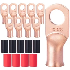 TICONN 10PCS 6 Awg - 3/8 M10 Battery Cable Ends, Heavy Duty Copper Battery Lu...