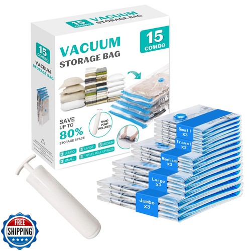 ZOESTORAGE 15 Pack Vacuum Storage Bags 80% Space Saver Vacuum Seal Bags for C