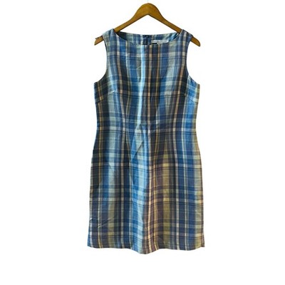 Natural Instincts Linen Blend Plaid Sleeveless Sheath Dress Size 8 Blue