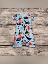 Hanna Andersson Organic Light Blue Unisex Zip Romper Sea Creatures Mermaids 3-6