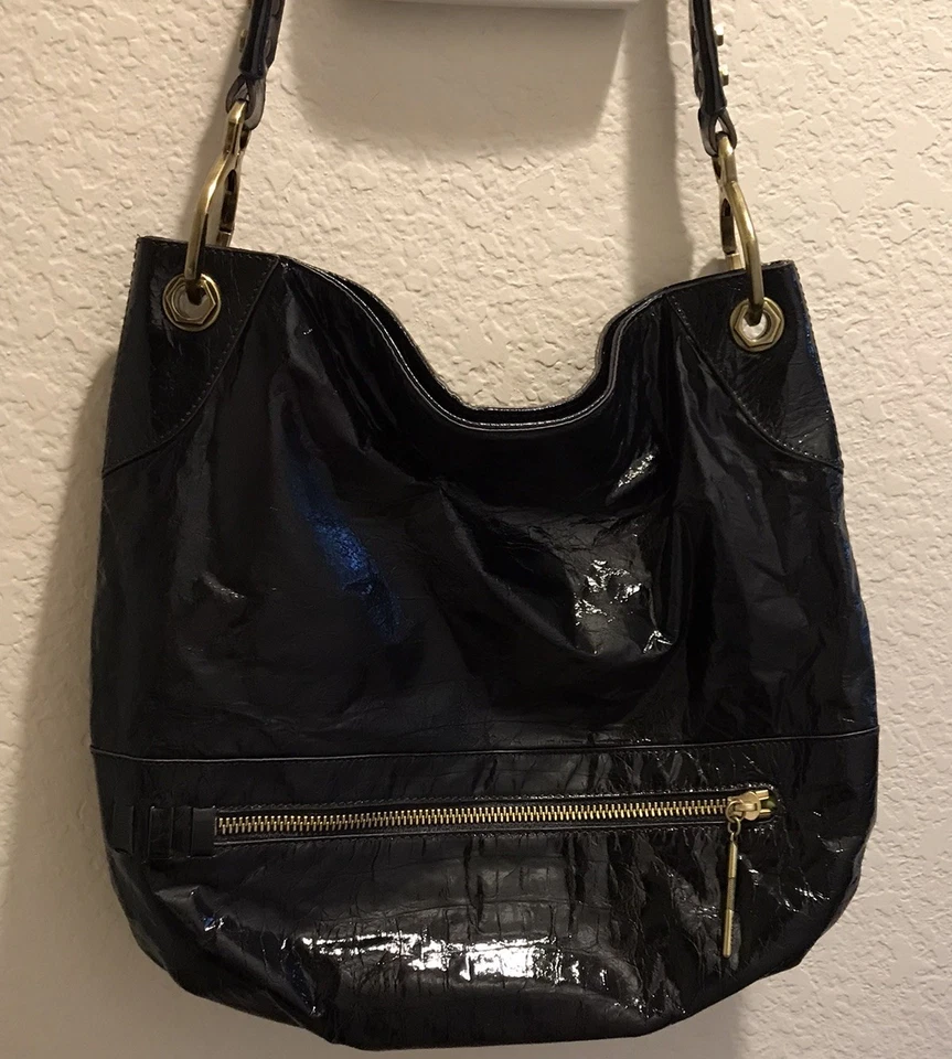 Bolso de hombro/hdware de latón estilo hobo orYANY cocodrilo charol negro Foto 2 de 4