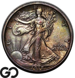 Medio dólar Walking Liberty 1917 S Rev MM RARO esta bonita gema BU ¡Fecha clave!