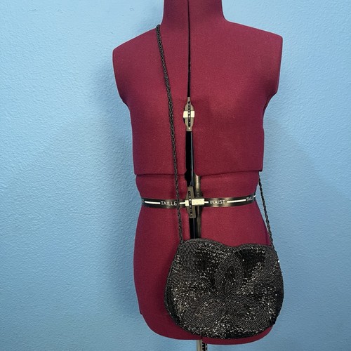 Vintage Art Deco Style Black Beaded Unbranded Crossbody Purse