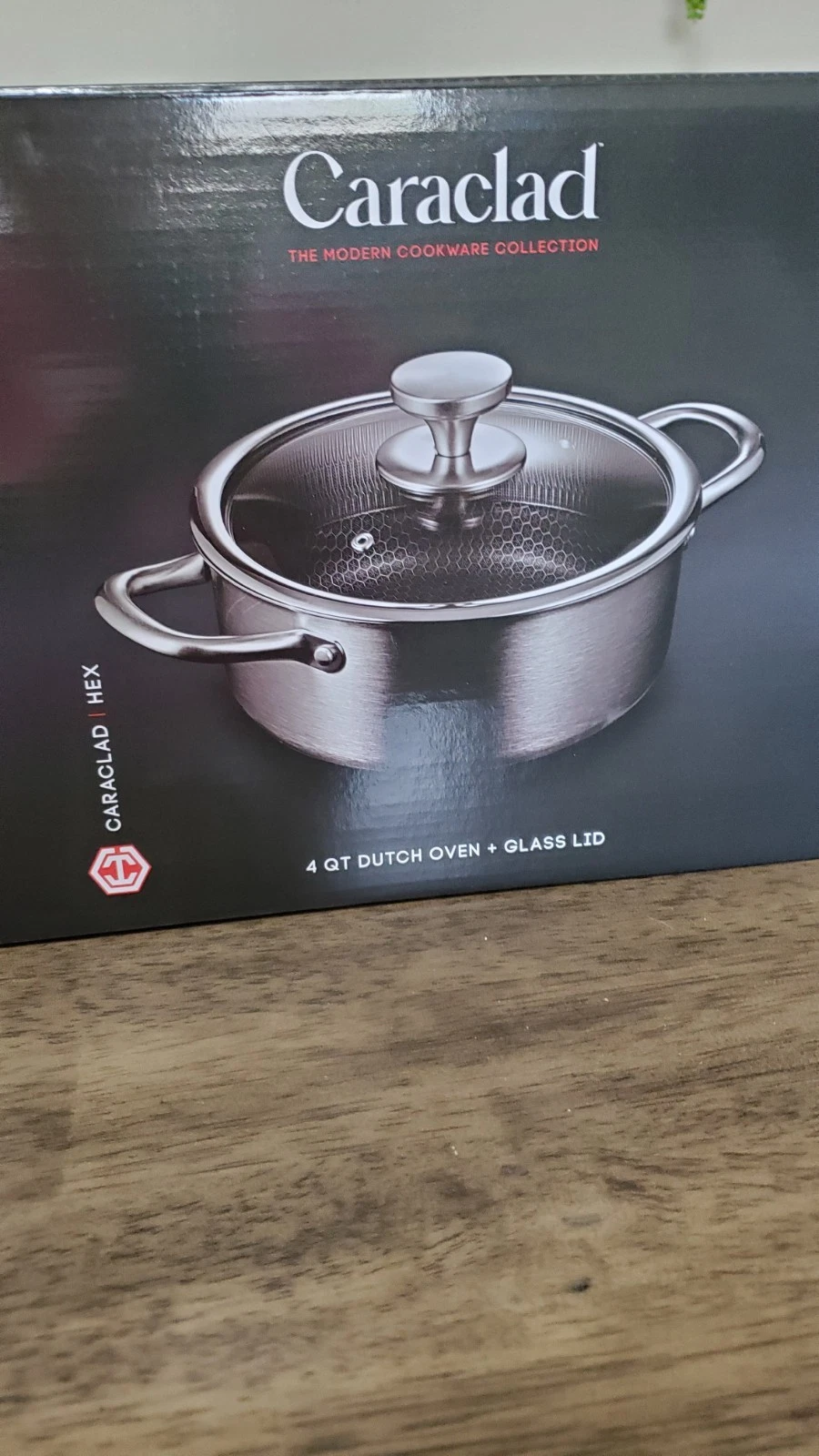 Caraclad Hex 4Qt Dutch Oven Glass Lid Stainless Aluminum Core NonStick Cool Grip