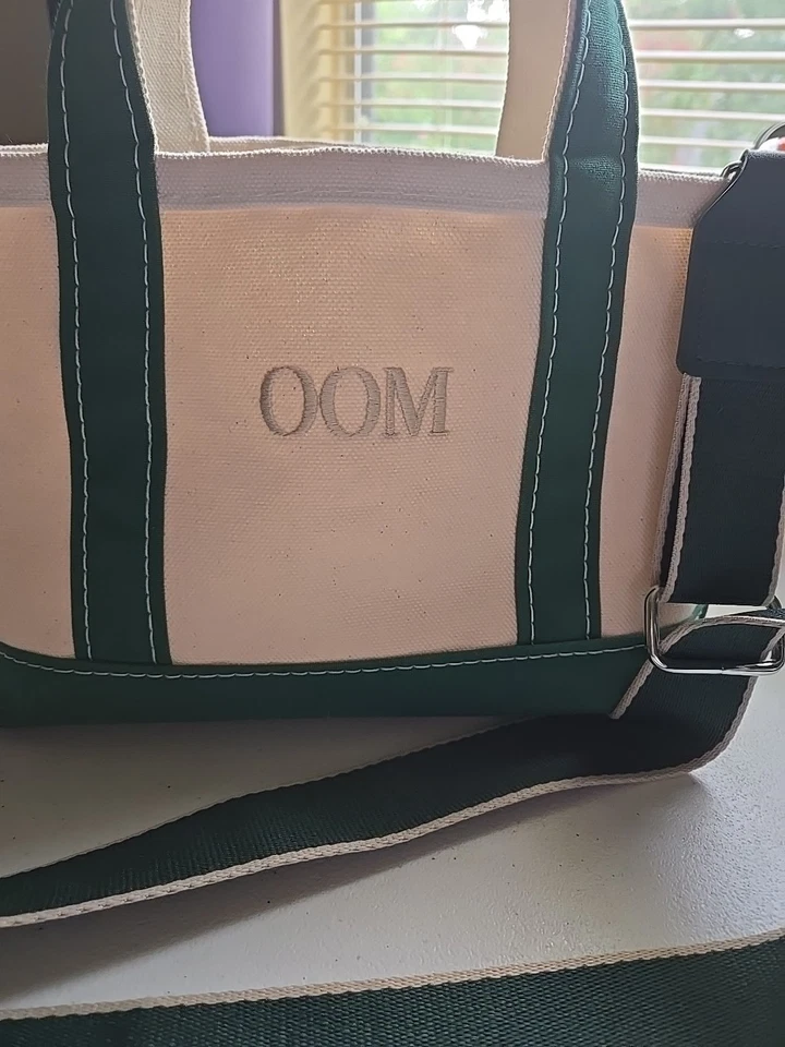 LL Bean Boat & Tote Beige/Verde Lona Doble Asas Hecho en EE. UU. Símbolo OOM Mini  Foto 2 de 4