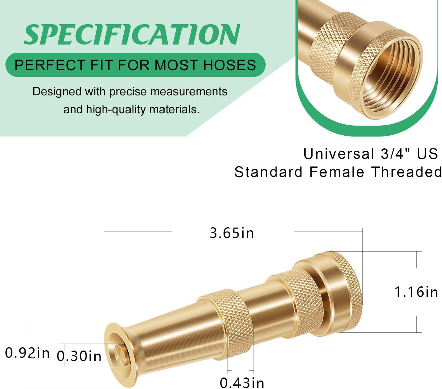 Brass Adjustable Twist Water Hose Spray Nozzle 12380 w/ Powerful Water Stream