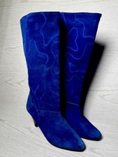 Stivali al ginocchio scamosciati blu elettrico vintage anni 70 80 taglia 7 di C LAN panettieri coppia selvaggia