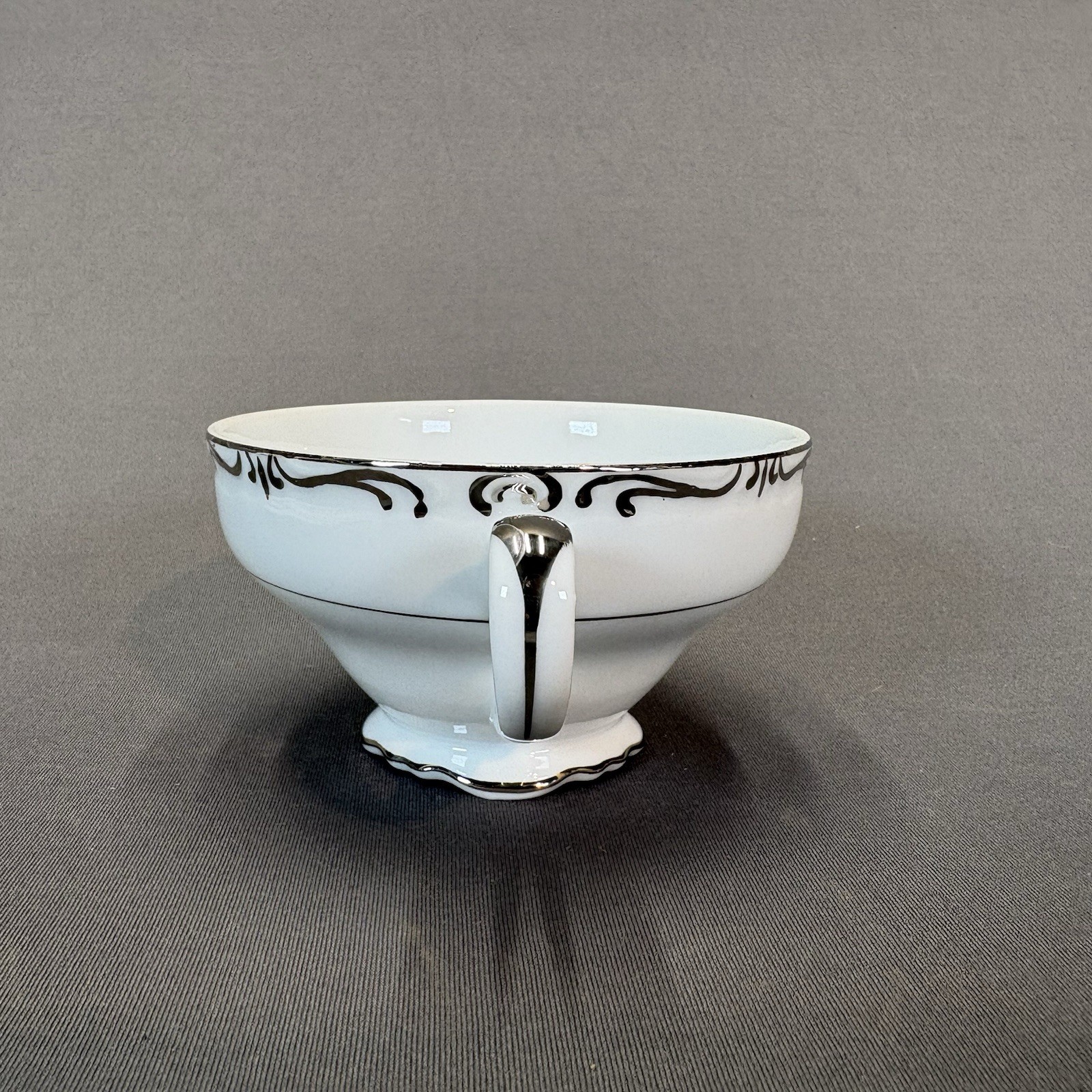 Empress China Regent Platinum Trim Scrolls Tea Coffee Cups and Saucers Set of 4