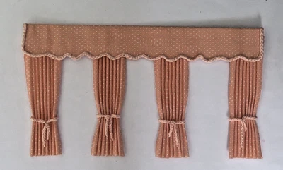 Dolls house bay window curtains - Peachy orange - 1:12th 5" long - Image 1 of 4
