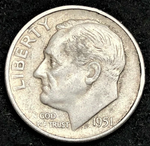 1951 P Silver Roosevelt Dime  Extra Fine XF