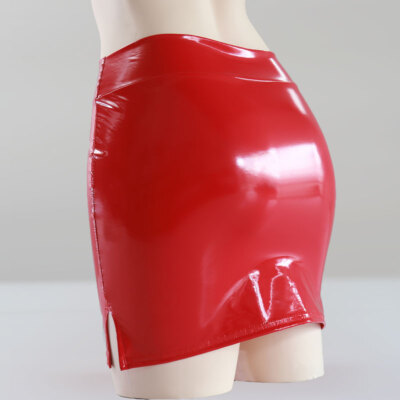 Damen Hohe Taille Sexy Stretch Bodycon Glänzend Leder Schlitz Minirock Slim Fit
