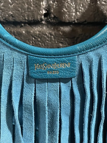 YVES SAINT LAURENT Rive Gauche Turquoise Aniline Leather Suede Fringe Handbag - Picture 3 of 6