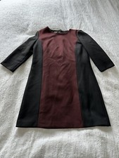 Lovely Hobbs Black Maroon Red Smart Work Dress Size 14 3/4 Sleeve Lined