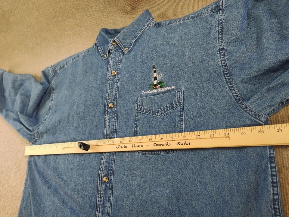 Camisa masculina Vantage denim manga longa botão ocidental XL cabo farol de Canaveral - Imagem 2 de 4