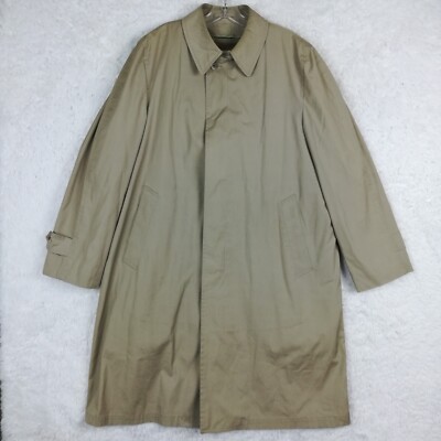 London Fog Mens Trench Coat Weatherwear Tan Beige Lined Career Jacket 42 