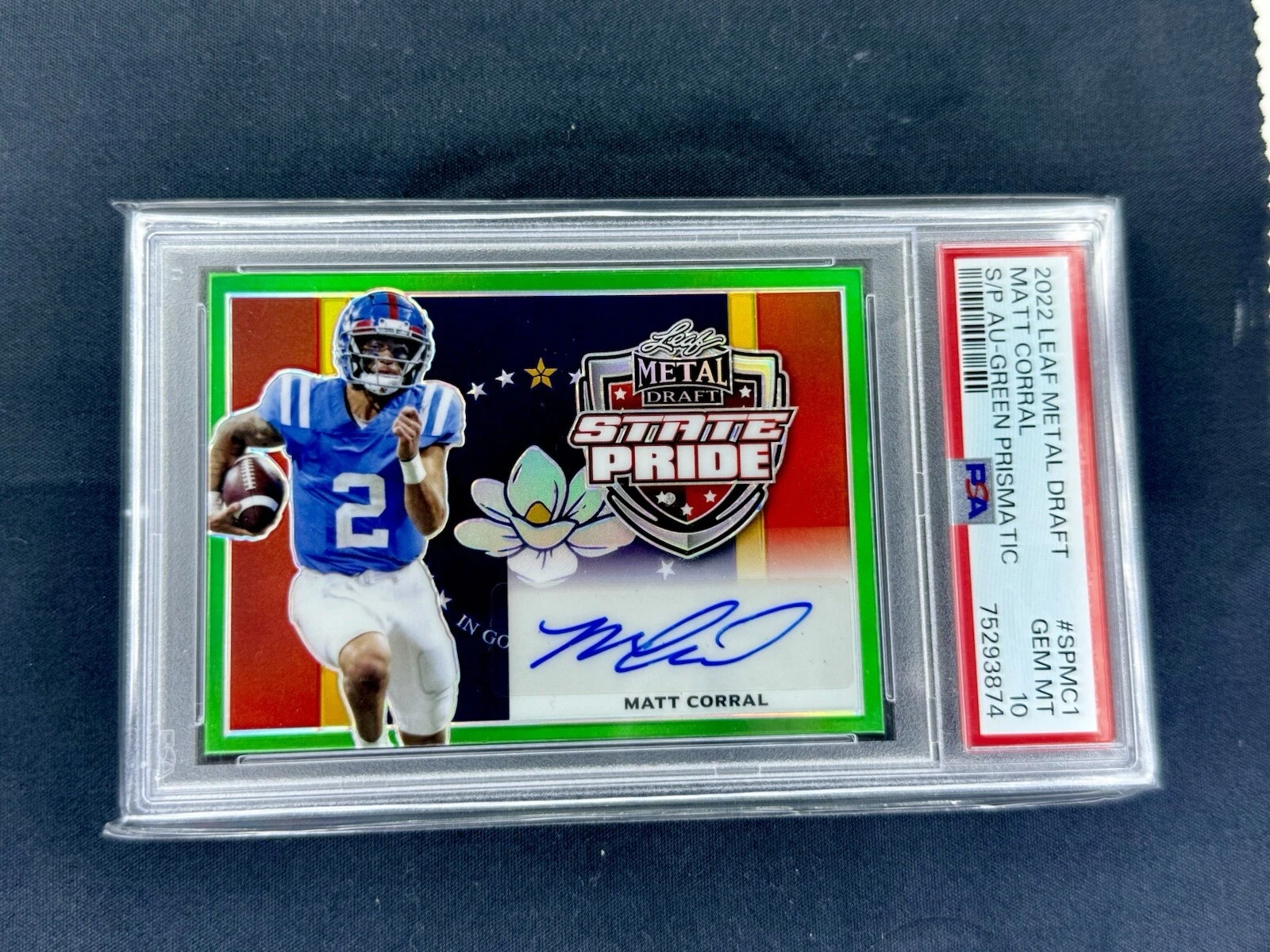 Matt Corral Leaf Metal Draft State Pride Autographs #SPMC1 Green Prismatic