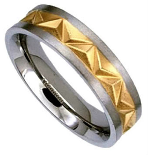 Men's Plain TITANIUM Ring with Gold Plated Engraving, Size 12 - Comfort Fit - Picture 1 of 3