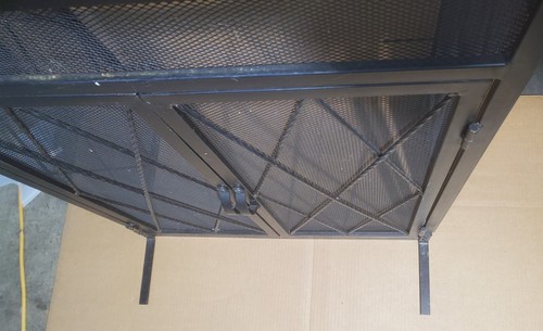 Modern Iron Folding Fireplace Screen with Door Antiqued Bronze & Black Very Nice - Picture 5 of 7