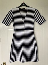 Zara Trafalic Navy & White Striped V-Neck Dress Nautical Style Size S