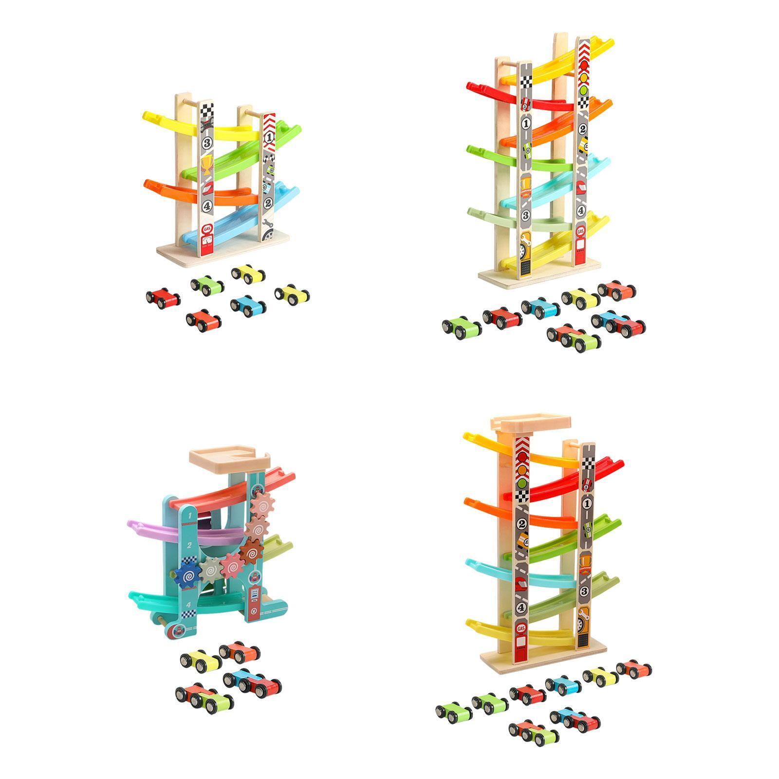 Wooden Car Track Ramp Toy Racing Car Vehicles Playset for Kids Birthday