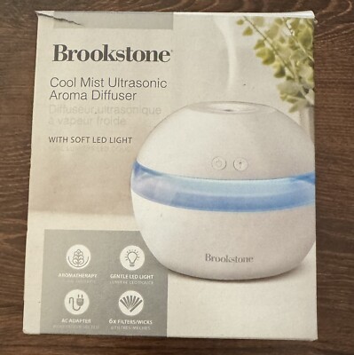 Brookstone Cool Mist Ultrasonic Aroma Diffuser With Soft LED Light *No ...