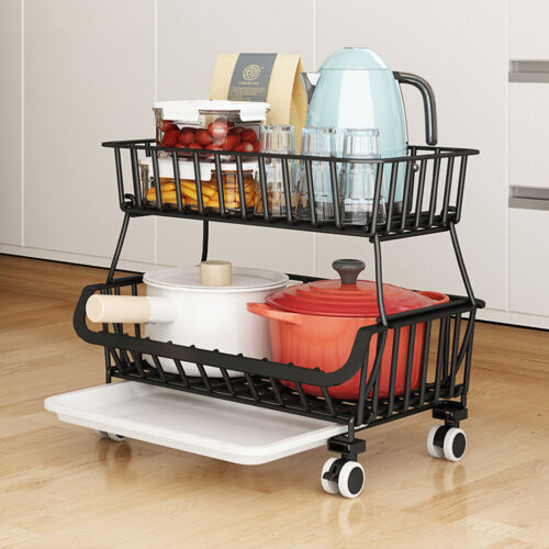 STORAGE STACKING WIRE BASKET STACKABLE SHELVES VEGETABLE FOOD KITCHEN RACK WHEEL - Picture 35 of 43