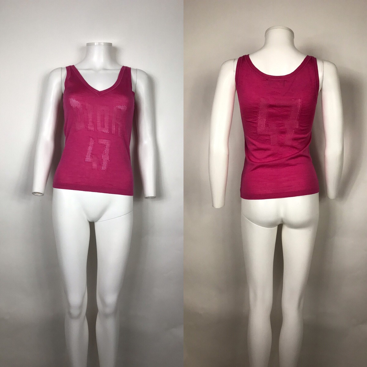 Vtg Christian Dior by John Galliano Pink Logo Knit Tank Top