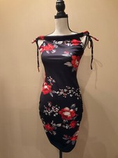 Off the Shoulder Floral Print Ruched Mini Dress, Small