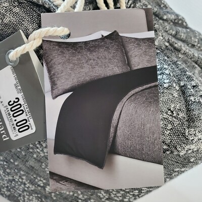 The Threadery Queen Full 3 Piece Duvet Cover Set Erased Jacquard Linen Gray