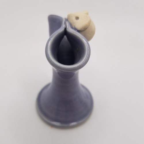 Whimsical Pottery Bud Vase Set Mouse Ladybug SIGNED Blue Decorative Handmade - Picture 4 of 12