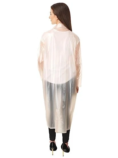 Unisex Transparent Zig-Zag Raincoat Cream Size XL,XXL Lightweight with Hood 3Pcs - Image 2 of 4