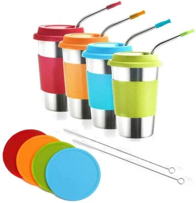 DEWAN STORE 4 Stck. Edelstahl Tassen Metall Trinkglas Party Geburtstag Outdoor Geschenk