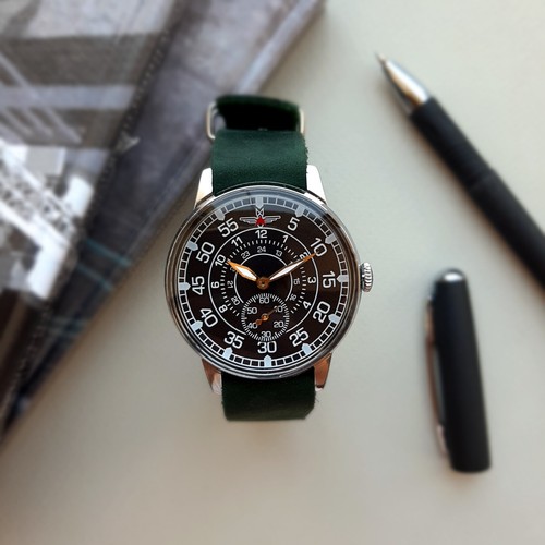 Mechanical watch POBEDA Aviator, military watch, men's vintage wrist watch - Picture 8 of 10